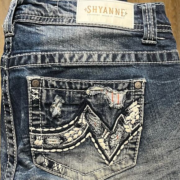 Shyanne Denim Shorts Womens 29 Blue Low Rise Raw Hem Distressed Stretch Bling - Picture 4 of 6